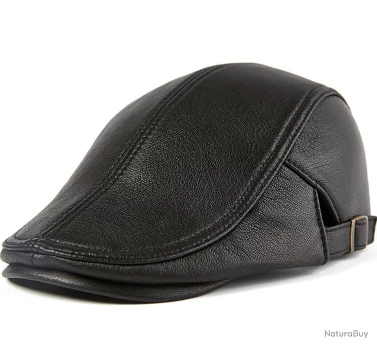 !!! LIVRAISON OFFERTE !!! Béret Chapeau Casquette Cuir Véritable Noir Réf 678