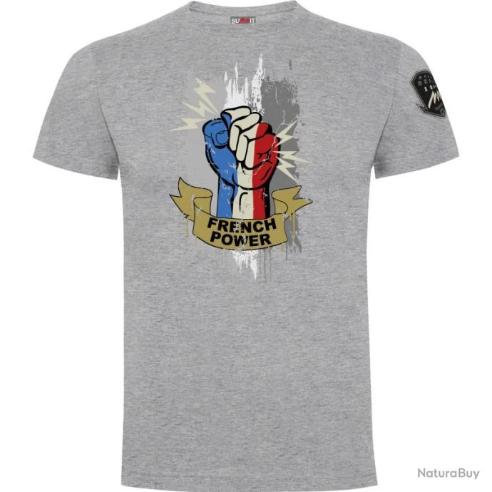 Tee Shirt French Power Couleur Gris Chiné. 1 Tee Shirt French Power Couleur Gris Chiné.