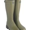 Le Chameau Bottes En Caoutchouc Chasseur Cuir Couleur Olive.