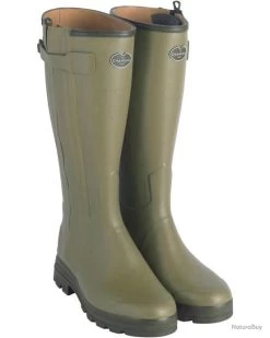 Le Chameau Bottes En Caoutchouc Chasseur Cuir Couleur Olive.