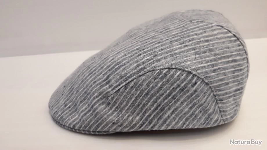 CASQUETTE PLATE EN LIN BLEU/BLANC T61