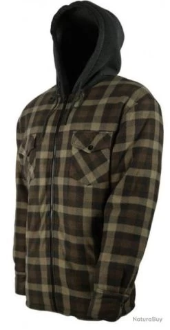 Chemise Polaire Carreaux Verte Sherpa Avec Capuche TREELAND