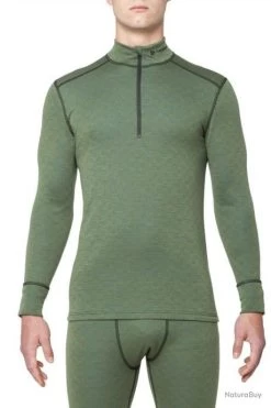T-Shirt Merinos XTREME Manches Longues Col Zippé Homme, Thermowave M Kaki