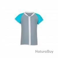 T-Shirt Anti-irritations à Manches Courtes Et à Fermeture éclair, Turquoise Et Gris 98-104 Cm