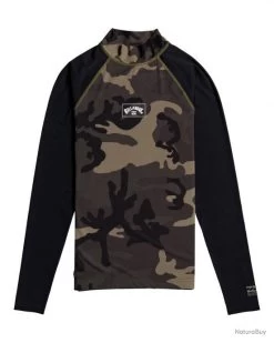 Billabong T Shirt Anti UV Pour Homme Manches Longues CONTRASTE Camo Vert