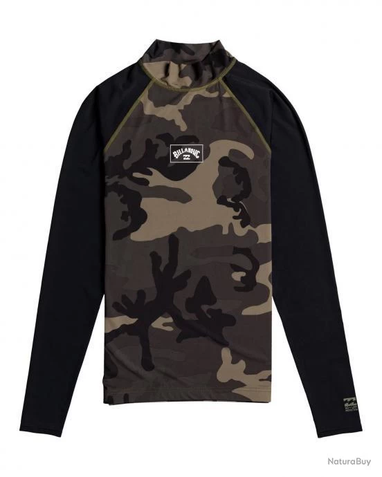 Billabong T Shirt Anti UV Pour Homme Manches Longues CONTRASTE Camo Vert 1 Billabong T Shirt Anti UV Pour Homme Manches Longues CONTRASTE Camo Vert