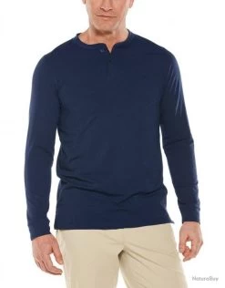 T Shirt Anti UV Pour Homme Manches Longues Mojave Henley Marine Bleu
