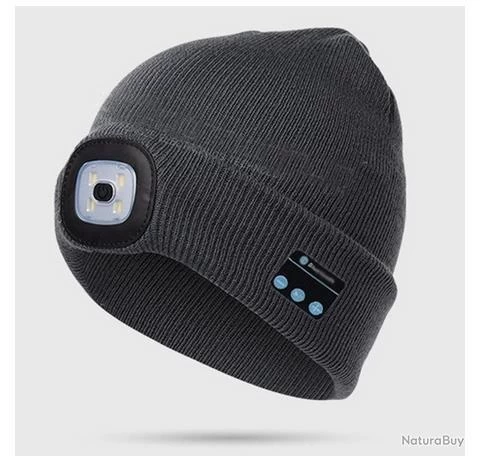 Bonnet Noir Sans Fil Bluetooth Avec Ecouteur Et Eclairage 4 Led Rechargeable USB + Câble Pratique 3 Bonnet Noir Sans Fil Bluetooth Avec Ecouteur Et Eclairage 4 Led Rechargeable USB + Câble Pratique – Image 3