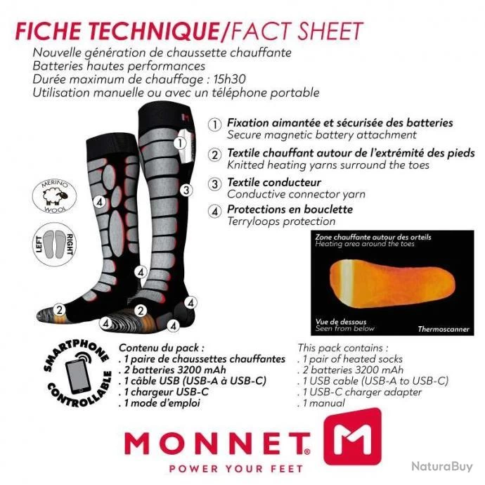 CHAUSSETTES CHAUFFANTES MONNET HEAT PROTECT 3200 41/43 2 CHAUSSETTES CHAUFFANTES MONNET HEAT PROTECT 3200 41/43 – Image 2