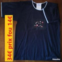 TEE SHIRT COL CLAUDINE BLEU "JARDIN" T 2 CLBLJAR2